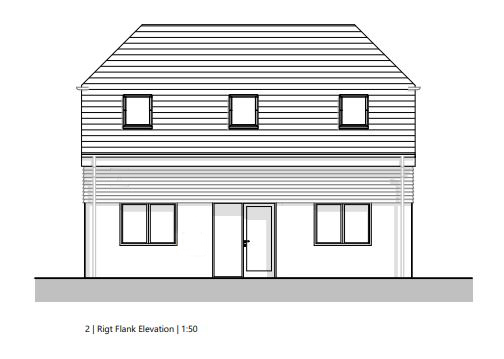 Lot: 54 - SITE WITH PLANNING FOR THREE DETACHED HOUSES - Plot 2 - Proposed front elevation
